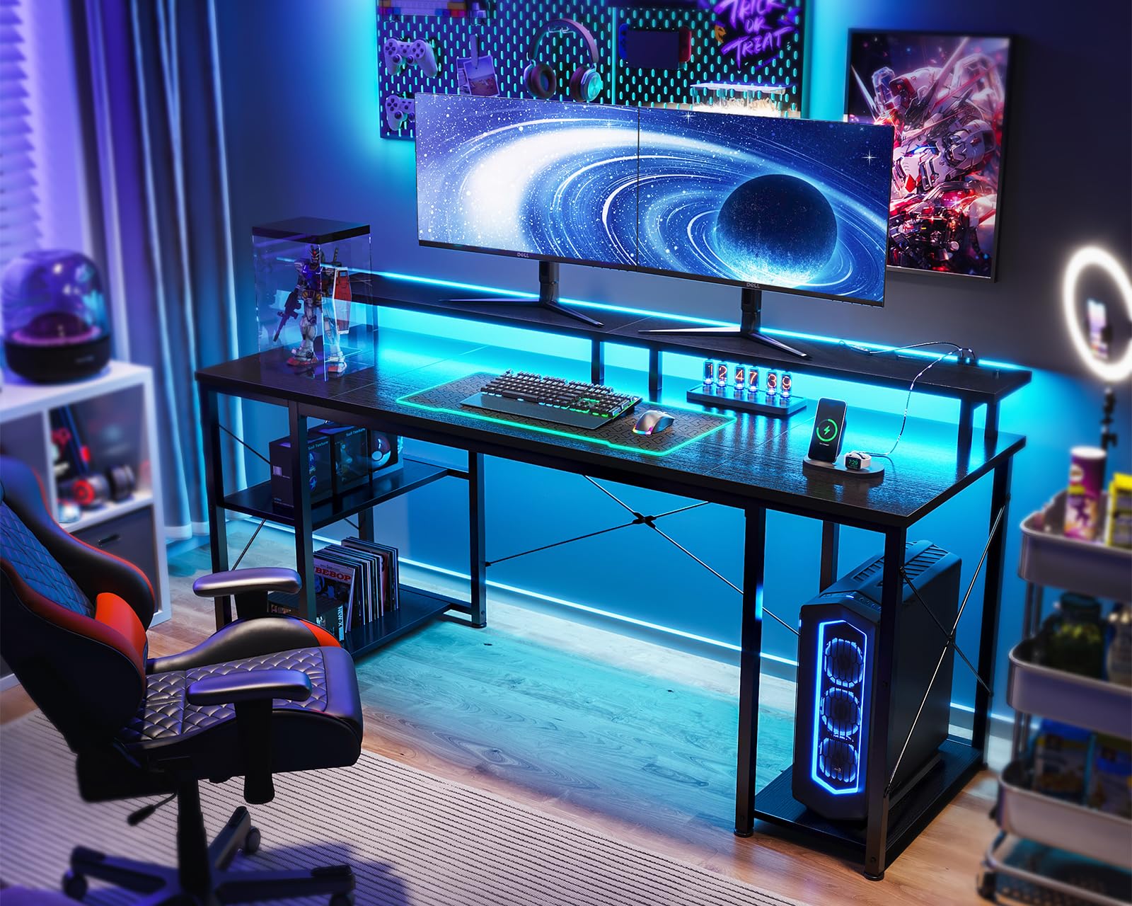 Amazon | AODK ゲーミングデスク パソコンデスク コンセント&LED付き  