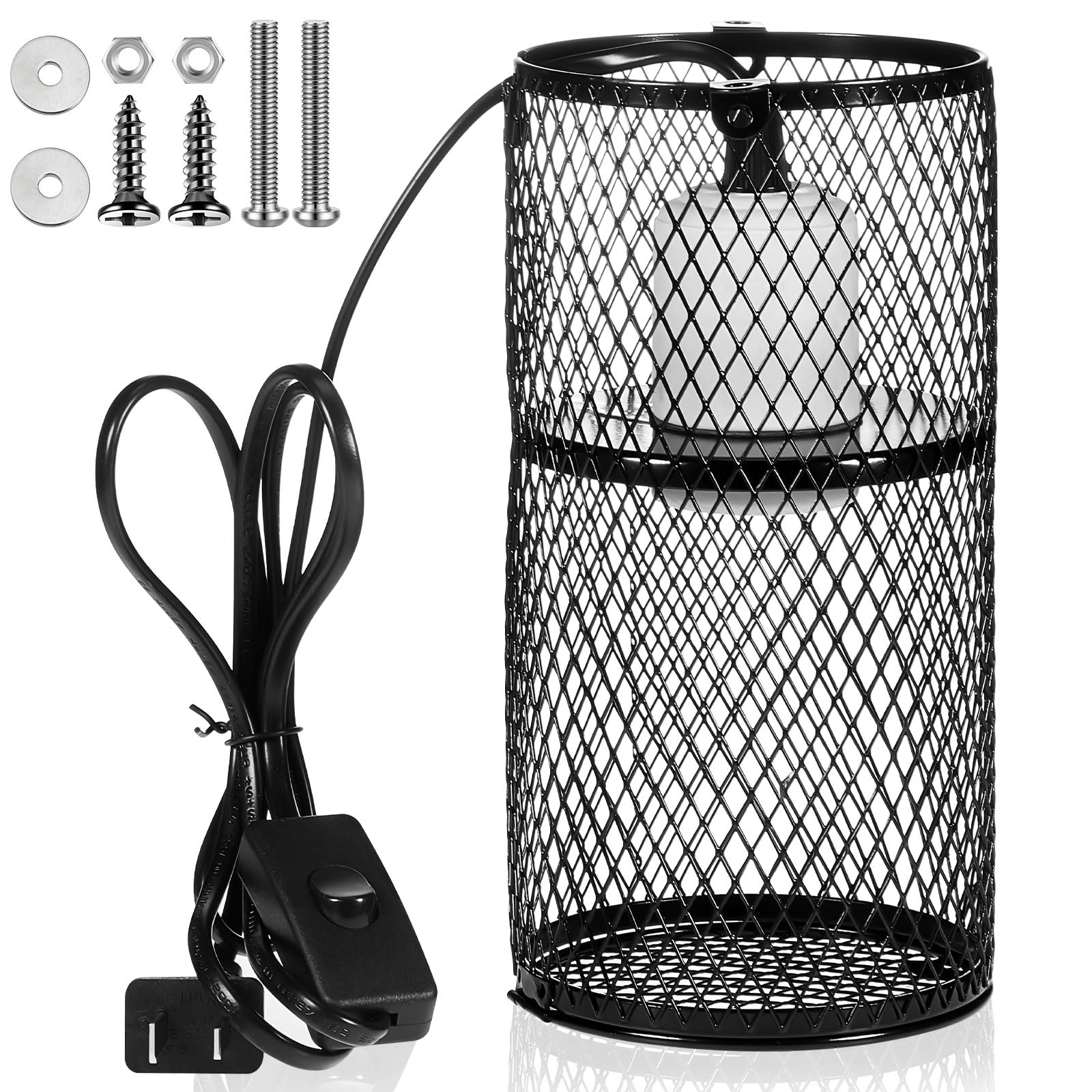 VIHOSE 1 Pcs Reptile Heat Lamp Guard with 150W Ceramic Heat Emitter Basking Anti Scald Heating Lamp Holder Mesh Cage Reptile Protection Lampshades for Lizard Snake Chick, Bulb Not Included