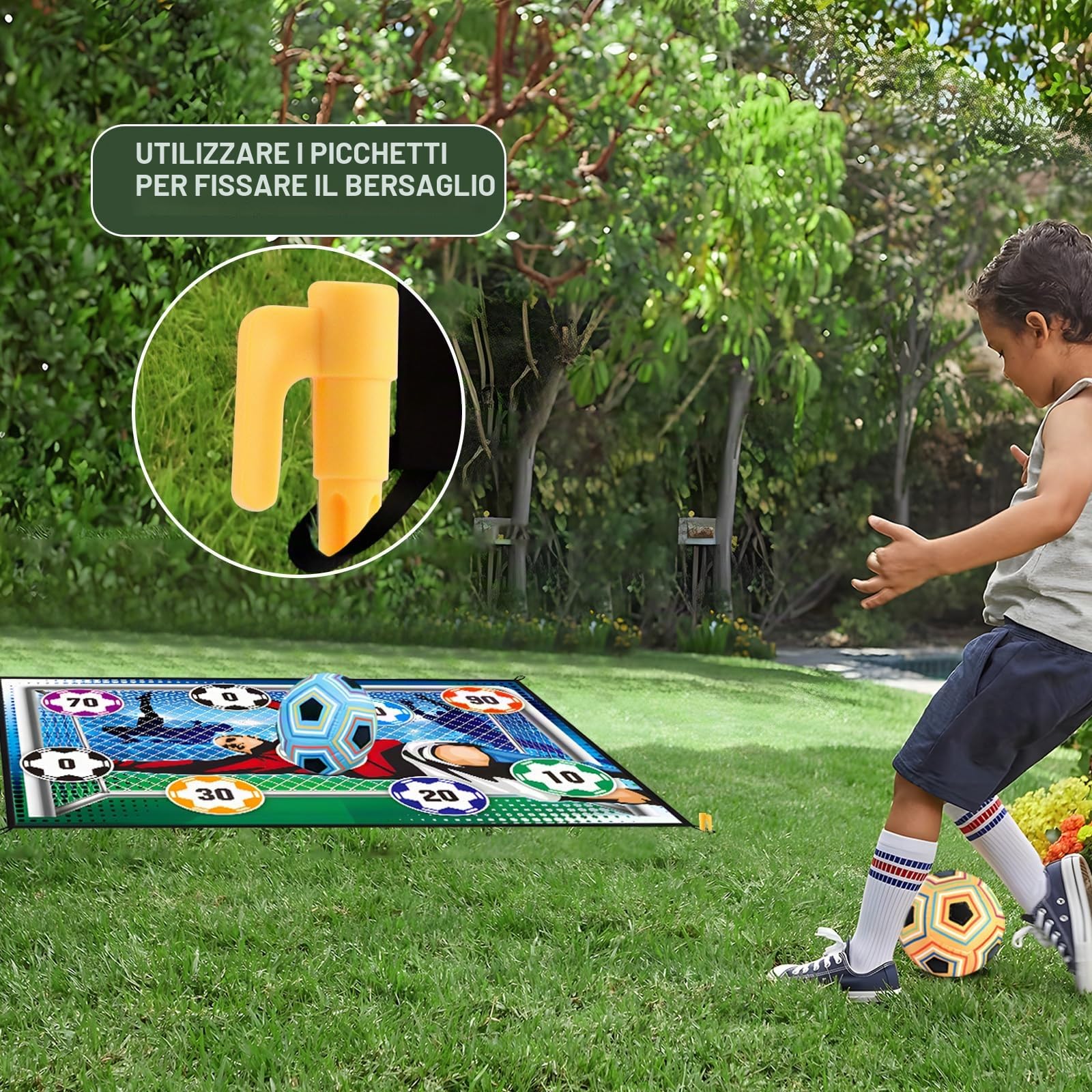 BINYI Set da Gioco con Pallone da Calcio per Bambini Porta da Calcio in Cortile per Interni ed Esterni con Palline in Velcro Porte da Calcio per Bambino di 3 4 5 6 7 8 Anni