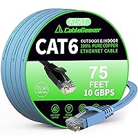 Vista 66 de Cable Ethernet Cat 6 de 30 pies, para interiores y exteriores, cable de red plano de Internet de alta velocidad de 10 Gbps, cable de conexión Negro
