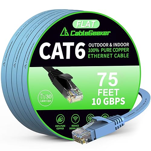 Miniatura 66 de Cable Ethernet Cat 6 de 30 pies, para interiores y exteriores, cable de red plano de Internet de alta velocidad de 10 Gbps, cable de conexión Blanco
