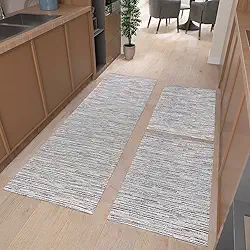 Kit Tapete de Cozinha 3 peças com Passadeira e Tapetes Antiderrapantes (Mesclado Cinza Claro)