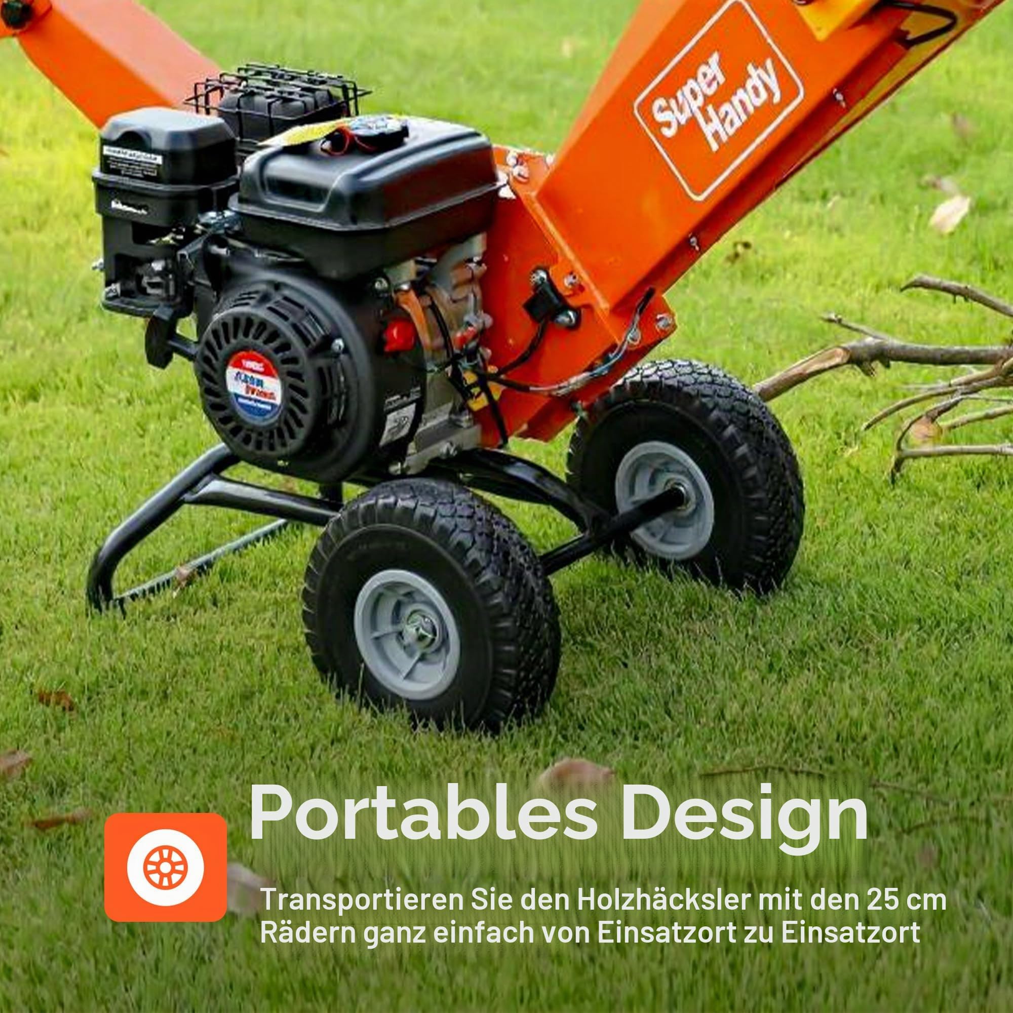 SuperHandy Häcksler, 196-cm³-Motor, Äste bis 50 mm, 15:1 Reduktion | Für Gartenpflege, Landschaftsarbeiten und Astschnitt; Stahlbau und robuste, kompakte Rotorbauweise für wiederholten Einsatz