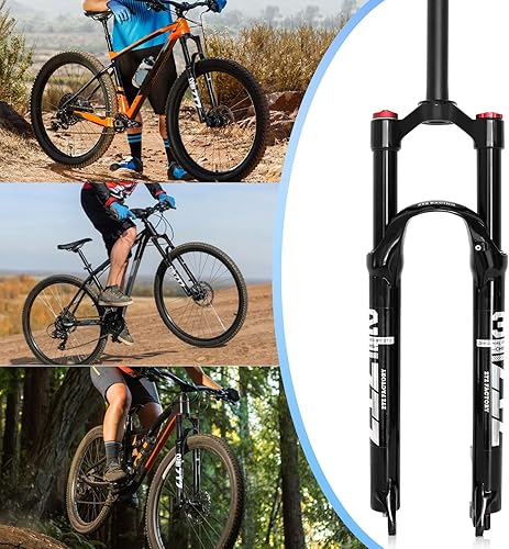 Vista 7 de ZTZ 26/27.5/29 pulgadas MTB Dual Air Suspension Hork, 1 1/8 tubo recto, 4.724 in de viaje, QR 0.354 in × 3.937 in, bloqueo manual, horquilla