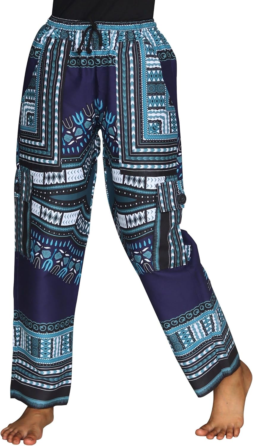 DA'IKI Loose and Casual Ladies Cotton African Dashiki Pants Cargo Khakis Ankara Art