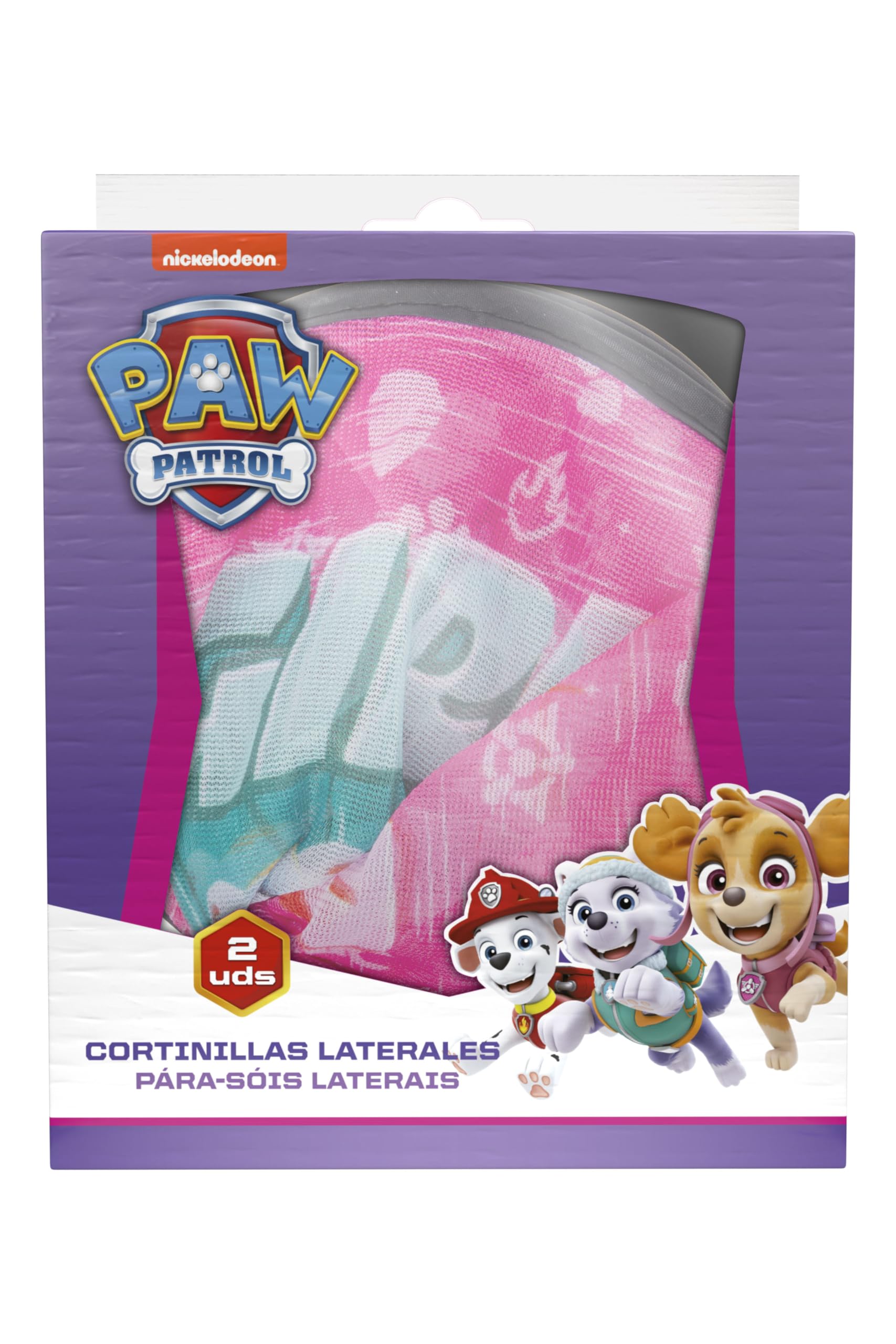 Paw Patrol Lot de 2 Rideaux latéraux microperforés de la Pat' Patrouille Roses avec Les Personnages Skye, Liberty et Everest. Protège des Rayons du Soleil et de la Chaleur