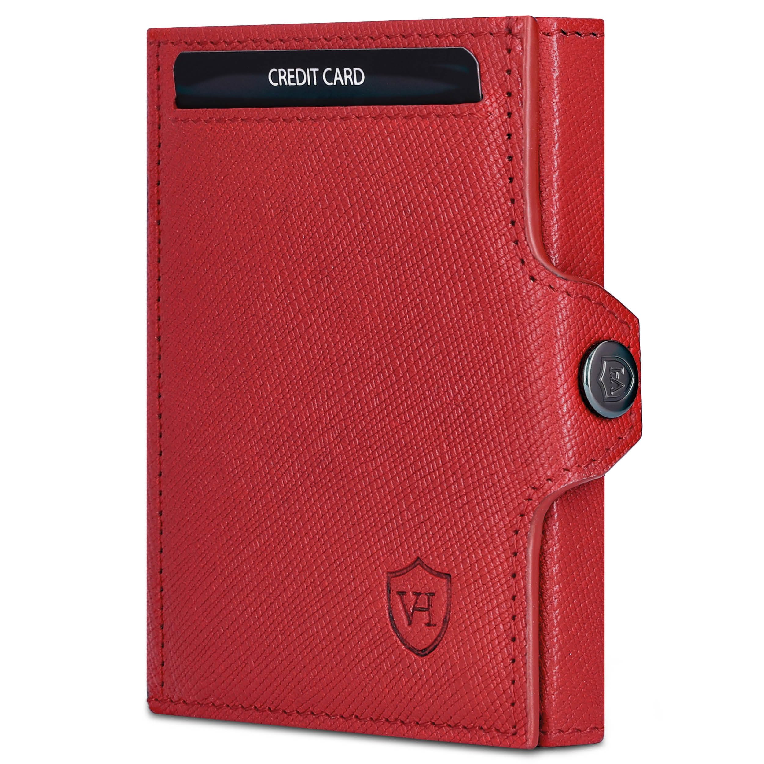VON HEESEN Slim Wallet mit XL Münzfach Rot Saffiano