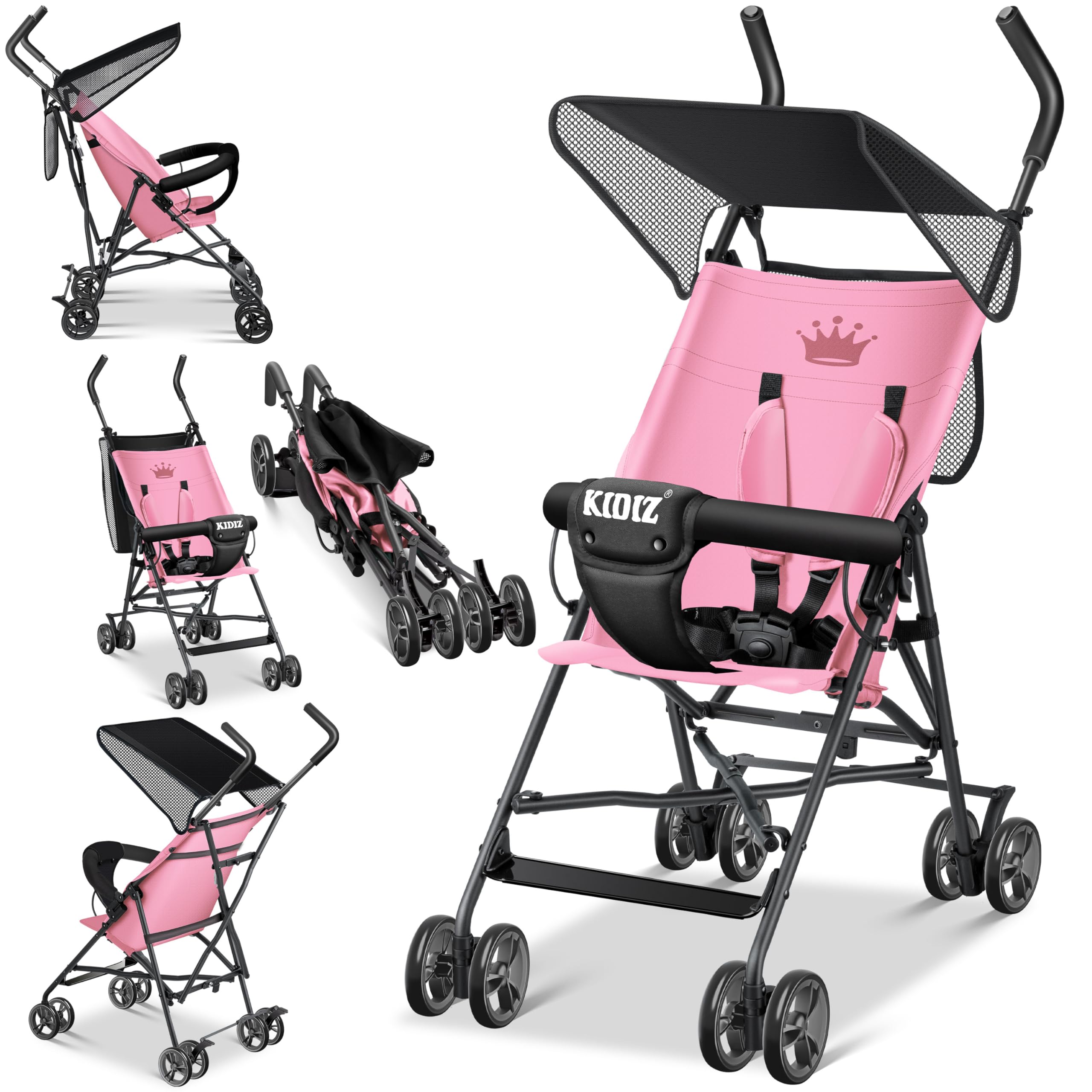 KIDIZ® Silla de paseo CITY Buggy, silla de paseo infantil plegable y reclinable, silla de paseo plegable 360°, ruedas de 4 pulgadas, Incl. capota plegable para el sol y la lluvia