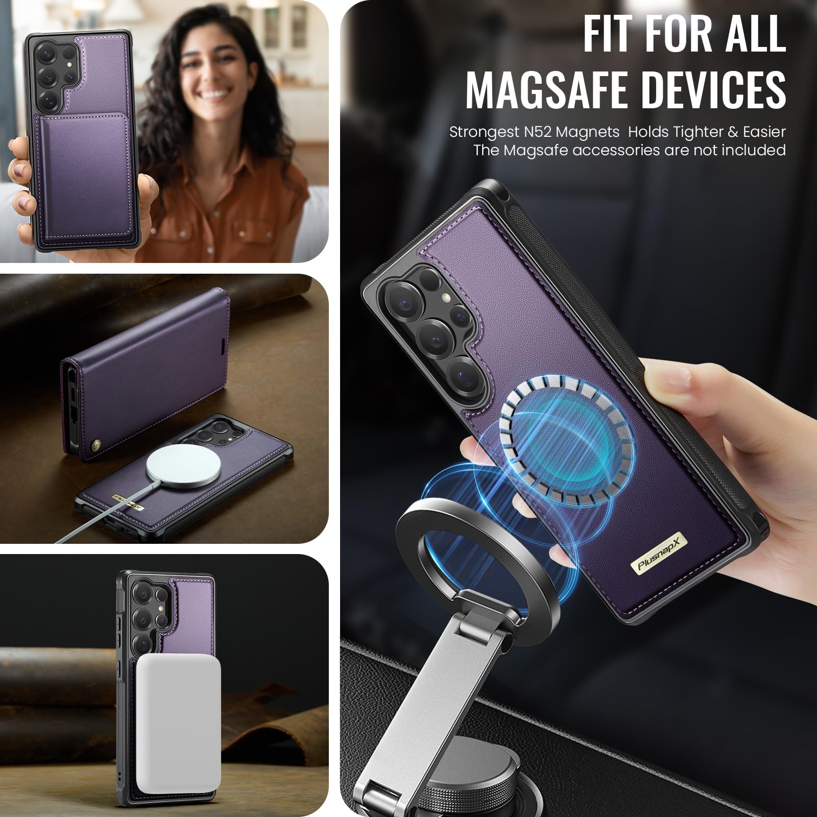 Funda tipo cartera para Samsung Galaxy S25 Ultra compatible con Magsafe, 2 en 1, de piel sintética, con bloqueo RFID, tarjetero, a prueba de golpes, magnética, desmontable, para Galaxy S25