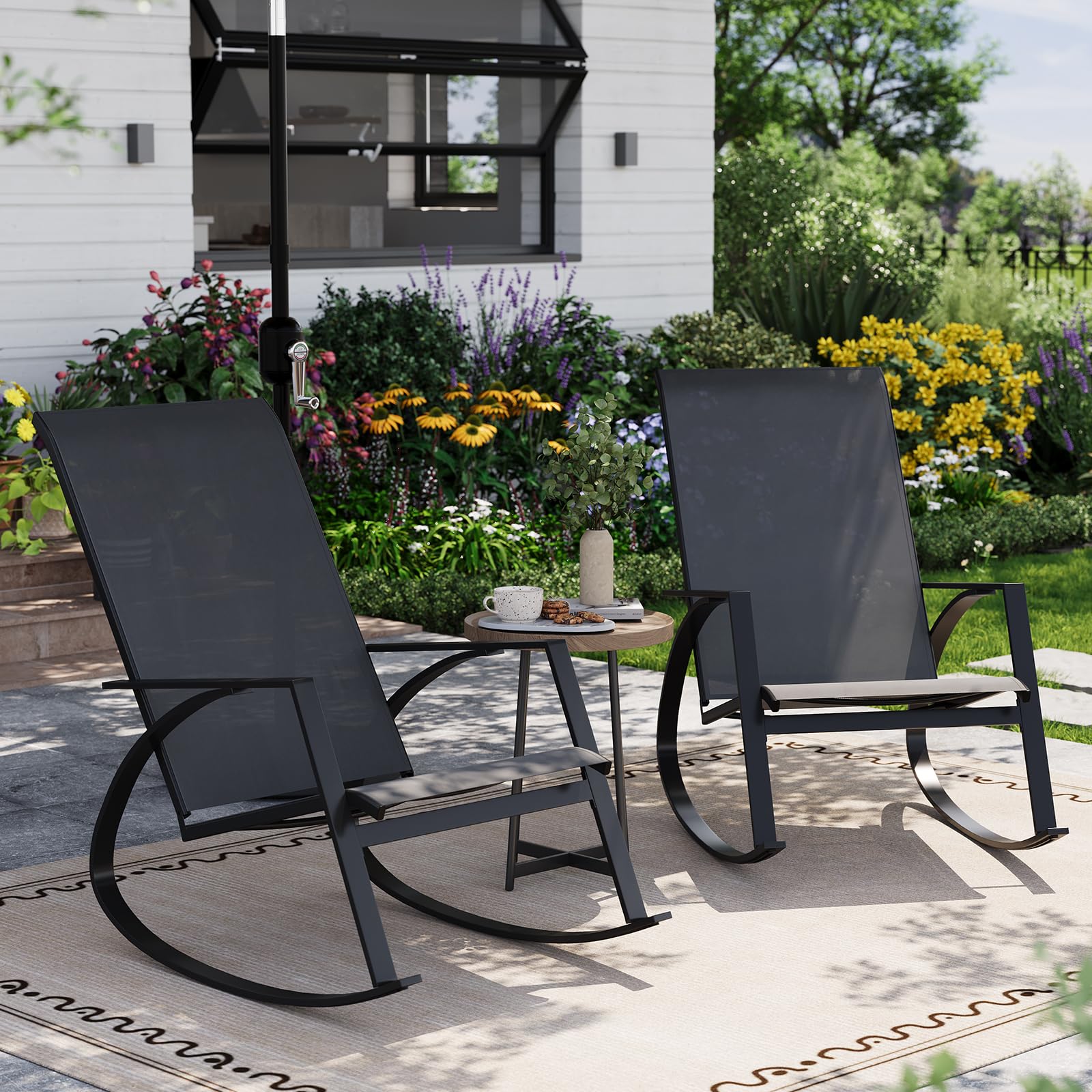 Garvee Confort surdimensionné – Fauteuil à Bascule d'exterieurérieur Jardin – Cadre en métal Solide – Parfait pour terrasse, Piscine, Patio – Gris