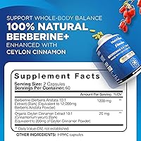 Vista 2 de Nutrivein Premium Berberine 1200 mg with Ceylon Cinnamon - 120 Capsules: High-Absorption Berberine Supplement for Defenses, Digestion, & Metabolism
