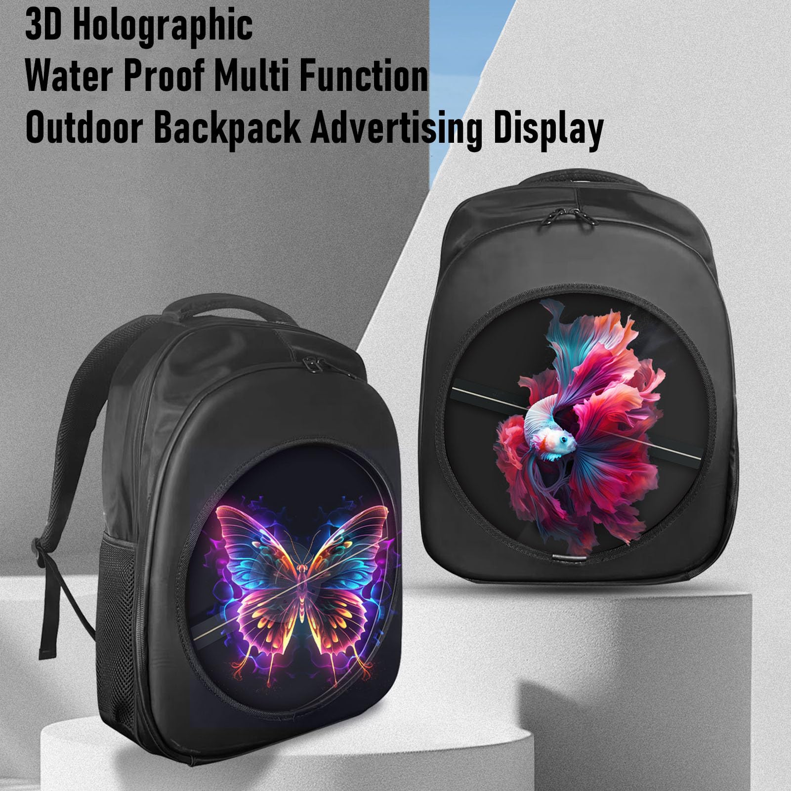 Cuifati Plecak z Hologramem 3D Torba na Projektor Holograficzny 3D Plecak Reklamowy LED z Pilotem i obsługą Aplikacji na Targi Biznesowe