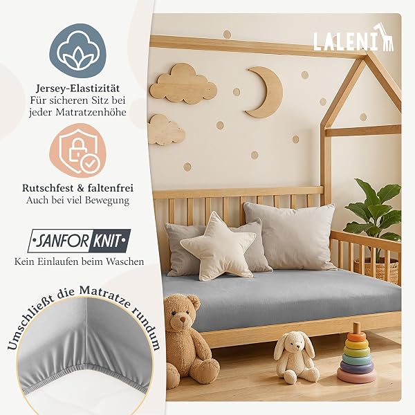 Laleni Jersey Spannbettlaken, 70x140cm, für Baby Beistellbett & Stubenwagen, 100% Baumwolle, Oeko-TEX Zertifiziert, Grau - 4
