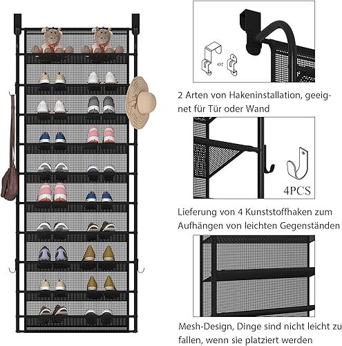 Miniatura 6 de MUOU Zapatero colgante de 10 niveles para almacenamiento de zapatos para armario, despensa, sobre la puerta, organizador de zapatos, estantes