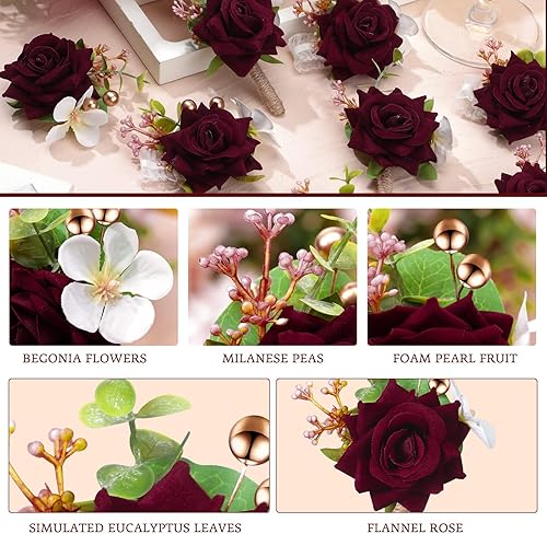Miniatura 4 de Juego de 20 ramilletes de rosas y boutonnier de flores, ramillete de muñeca, pulsera de pulsera para novio y hombre, Boutonniere de boda, flor de