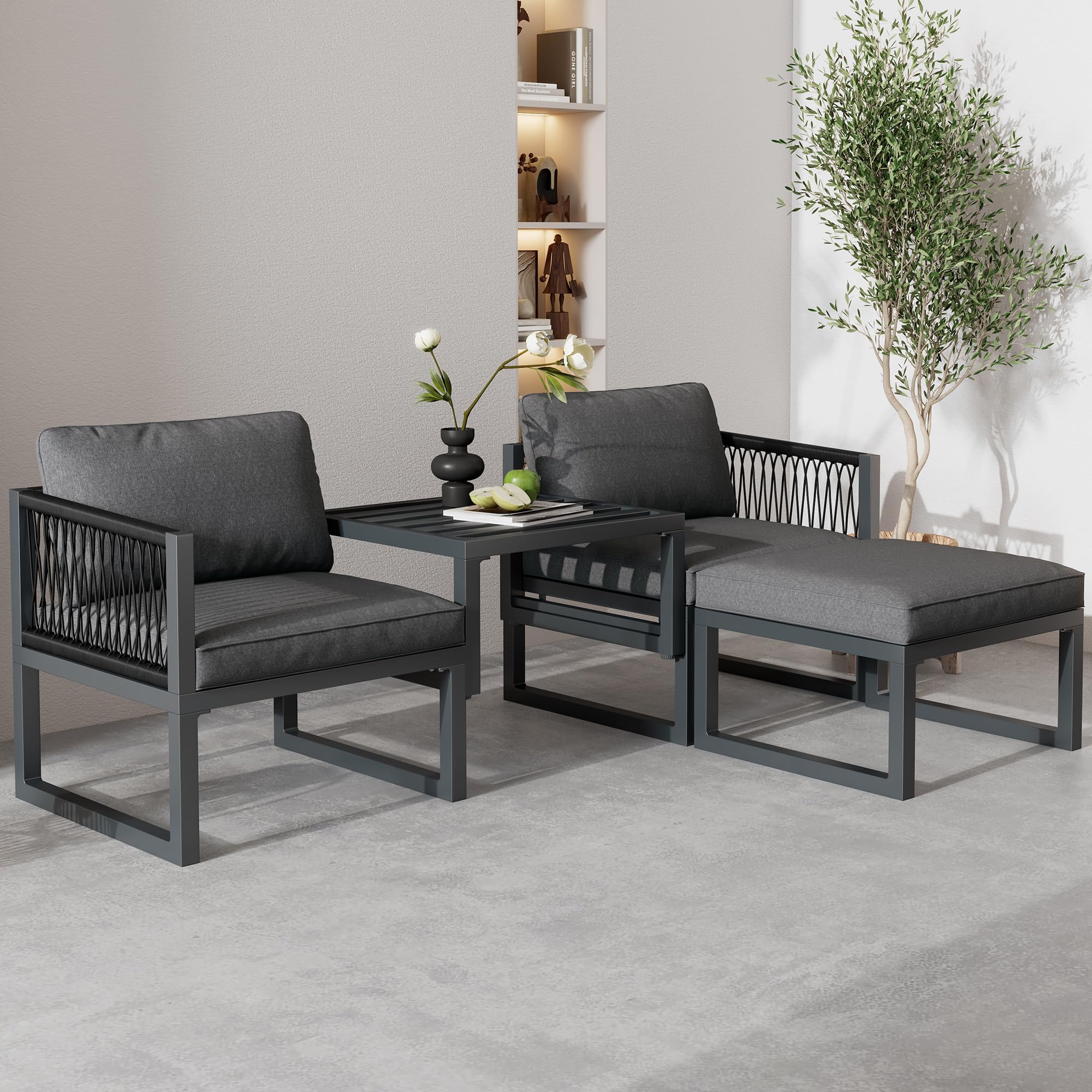Merax Gartenlounge Set, Gartenmöbel Set, Multifunktional für Terrasse und Garten, Outdoor Sofa Garnitur, PE-Rattan, Aluminiumrahmen, rutschfeste Füße