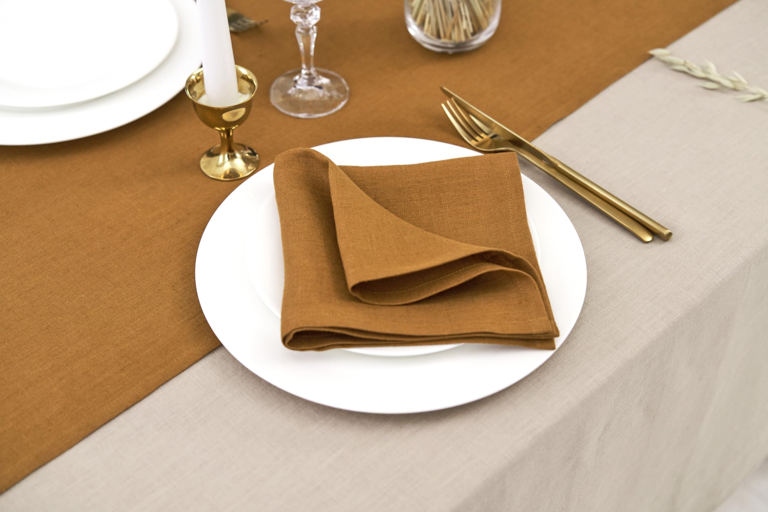 Servilletas de lino – Servilletas de tela hechas a mano 100% lino – miel – 40 × 40 cm – Juego de 4