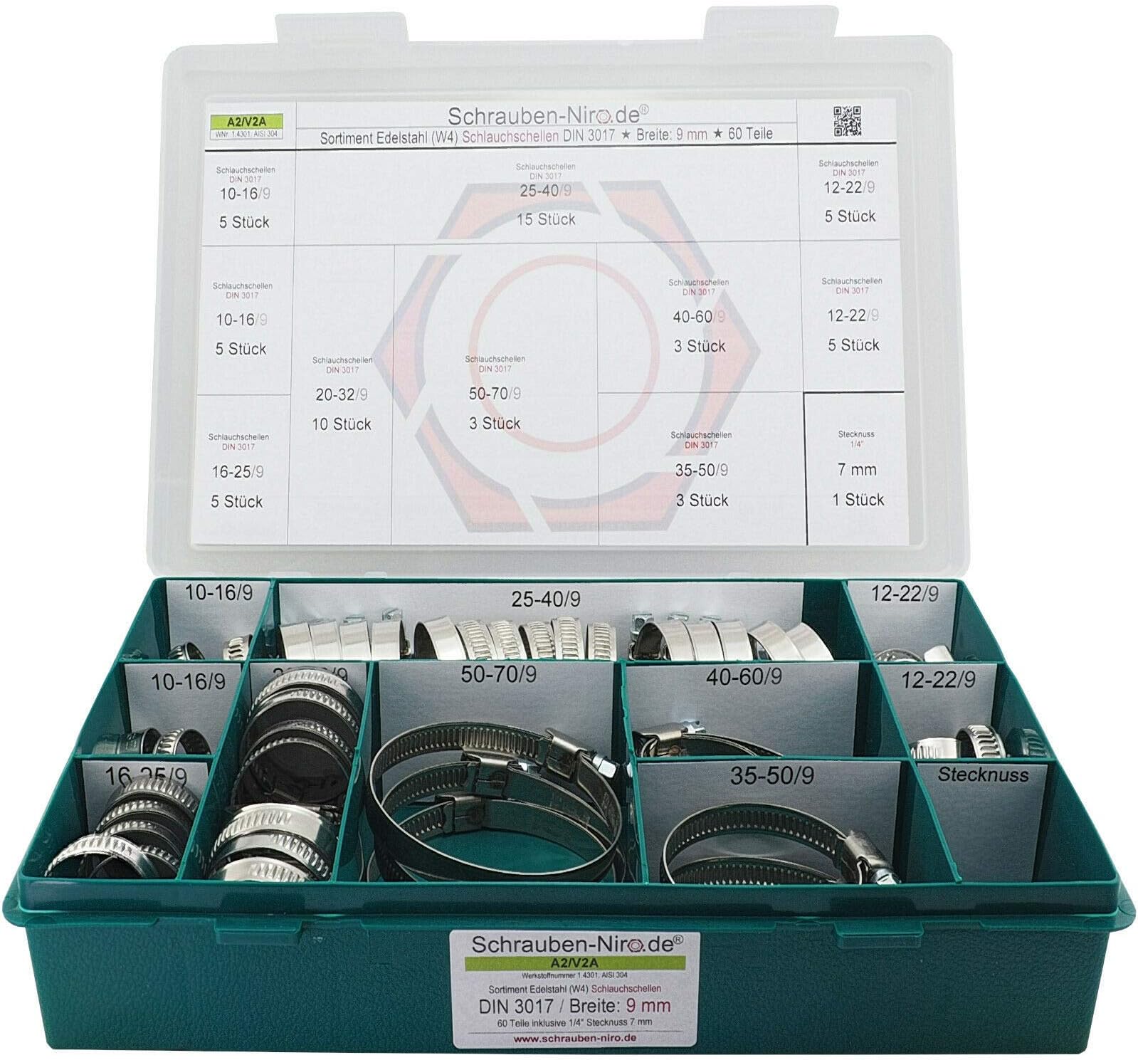 73-tlg. Edelstahl Schlauchschellen Set - 7 Größen 6-38mm Mit Schraubendreher