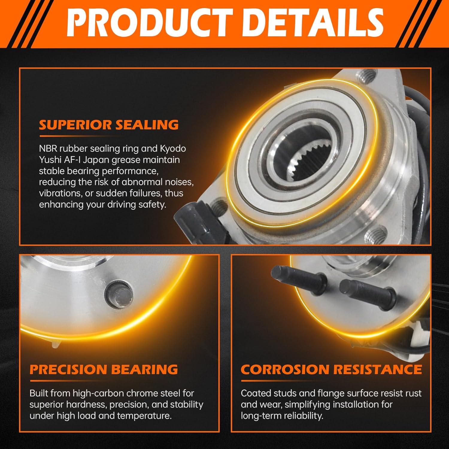 GAHA 515052 Front Wheel Hub Bearing Assembly Compatible for Mercury Mountaineer 97–01; for Ford Explorer 95–01/Explorer Sport 01–03/Explorer Sport Trac 01–05; for Mazda B2300/B3000/B4000; w/ABS