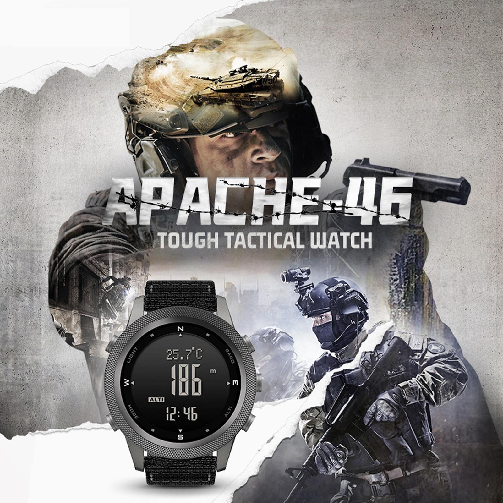 M/E Militarys Montre survie en plein air pour homme | boussole multifonction étanche jusqu'à 50 m, montre durable pour l'entraînement tactique, la natation