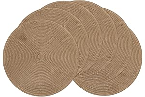 SHACOS: Six Round Brown Braided Cotton Polyester Washable Placemats