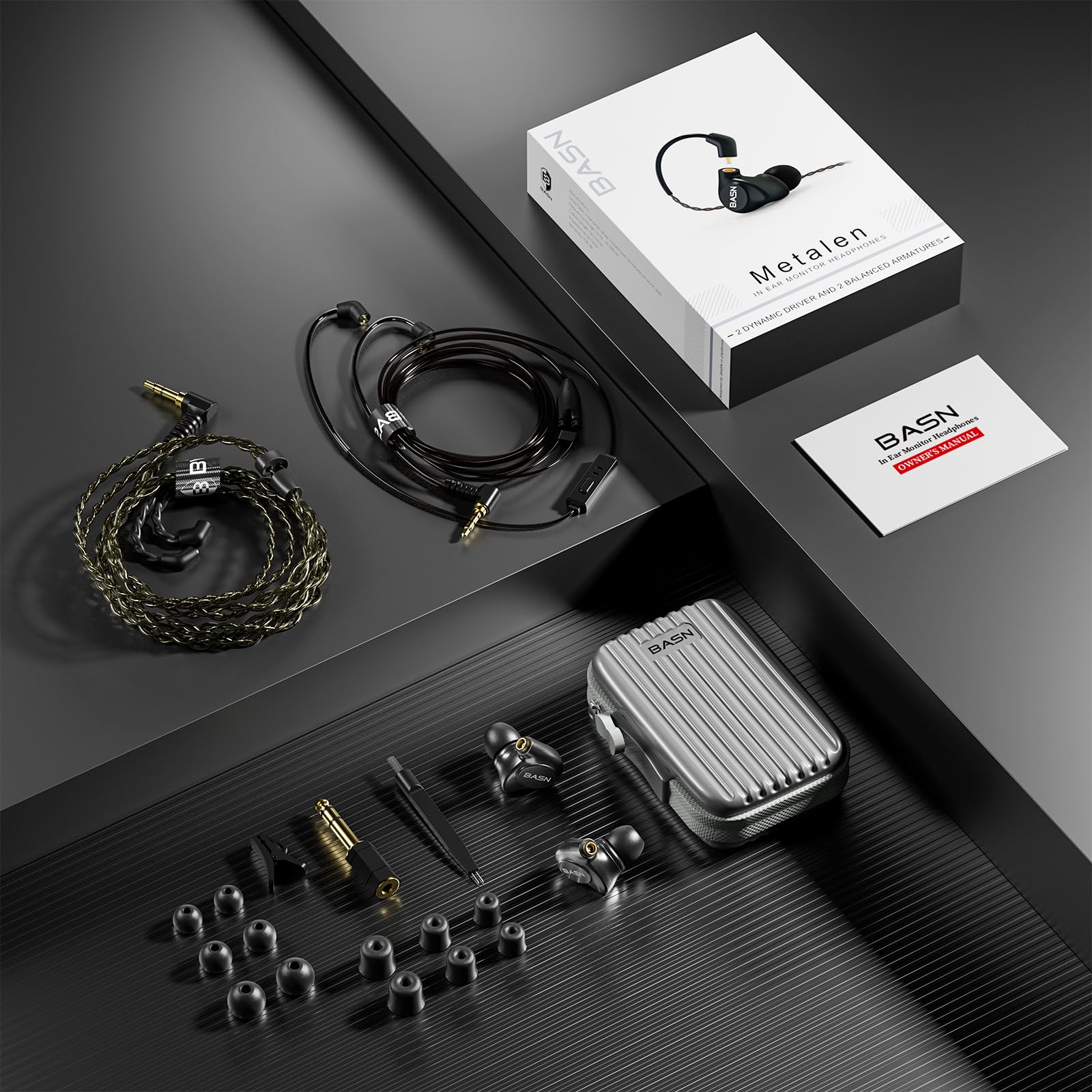 BASN Metalen 4 Treiber In-Ear-Monitor-Kopfhörer, geräuschisolierende IEMs mit tiefem Bass, für Musiker, Sänger, Schlagzeuger, Bassisten (schwarz)