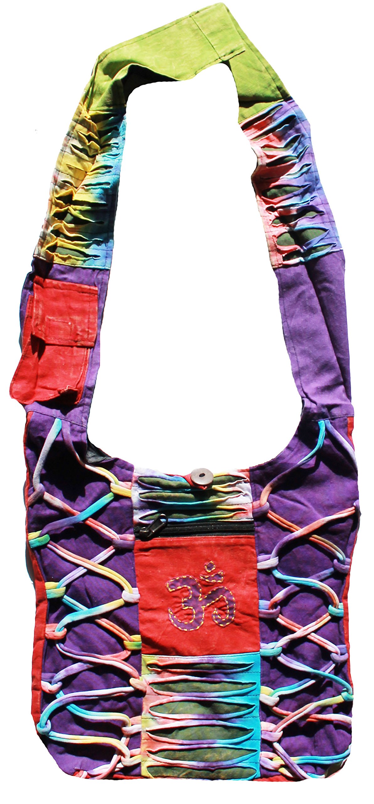 Cotton Om Peace Sign Flower Hobo Hippie Cross Body Bag Handmade Nepal
