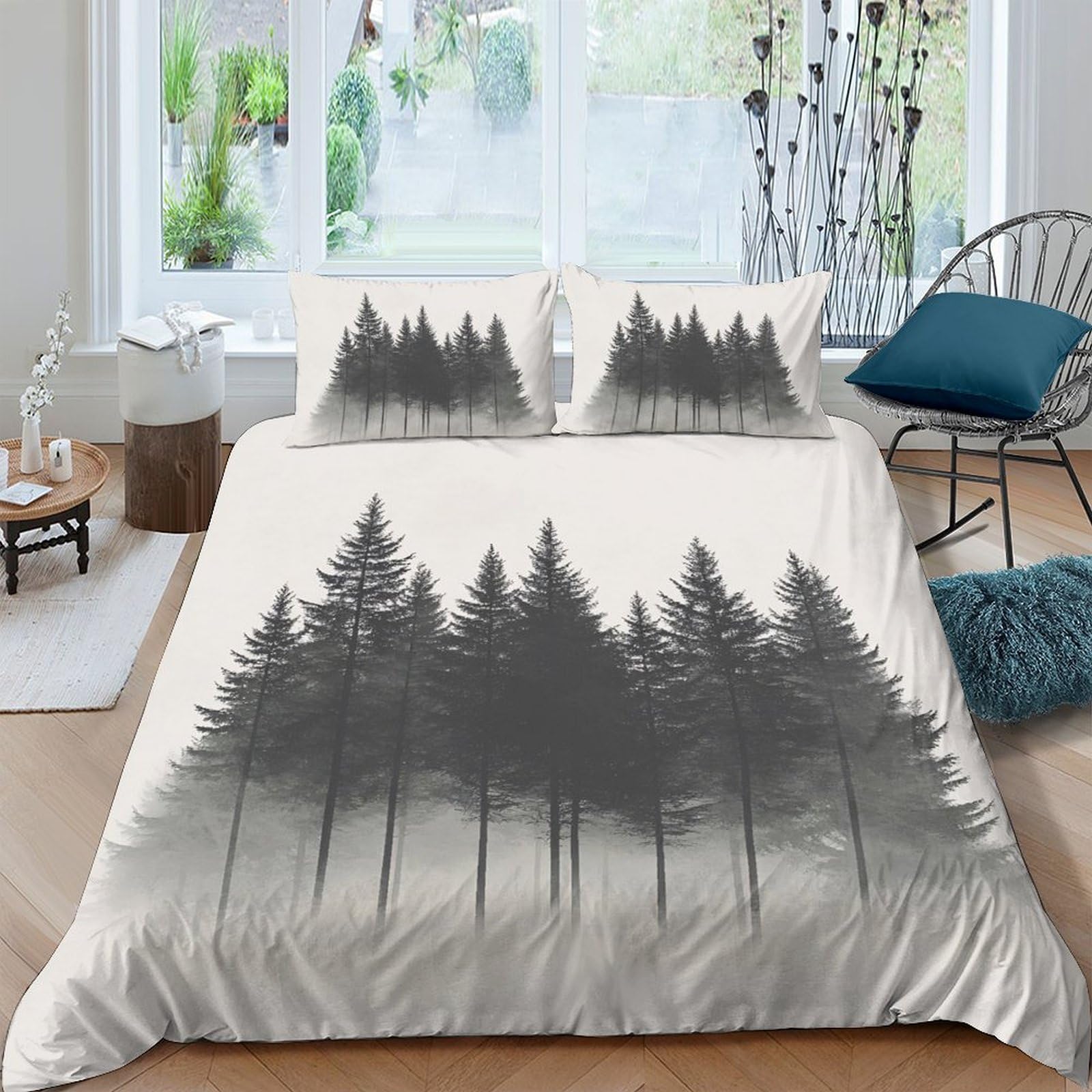 Ctjqhvkz Style-8 3D Printed Misty Pine Forest Fitted Sheet Microfiber Anti-Slip Bed Cover For Bedroom Decor Mattress Protection Single（135X200cm）