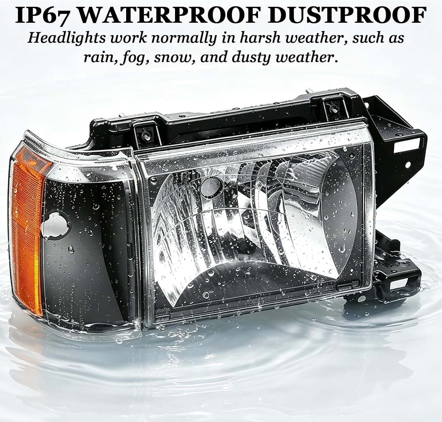 Black Amber Headlight Assembly compatible with 1987-1991 Ford Bronco F150 F250 F350 F450 Truck Halogen Head Lights Headlamp w/Bulb Driver Passenger Side, Clear Lens, Replace# E9TZ13008C E9TZ13008D