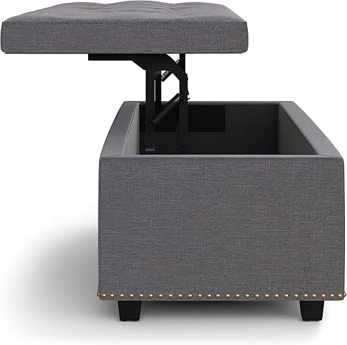 Miniatura 6 de SIMPLIHOME Hamilton - Otomana rectangular de almacenamiento rectangular tradicional de 44 pulgadas de ancho en color gris pizarra en tela de aspecto