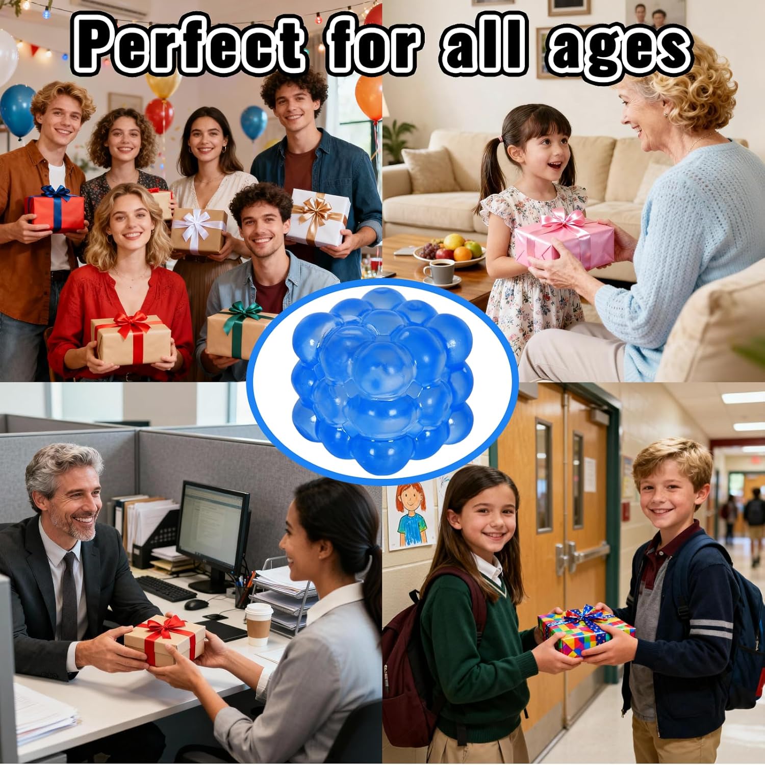 Ice Cube Squishy Fidget Toy, Standard Size 1.96 in Stress Ball for Adults and Kids, Puffwize Soft Textured Sensory Toy with Irregular Shape for Anxiety Relief and Improving Focus(Blue)