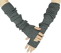Vista 21 de Guantes cálidos de cachemira de brazo largo para mujer, guantes de invierno acogedores sin dedos, calentadores de brazos suaves, gran regalo de Negro