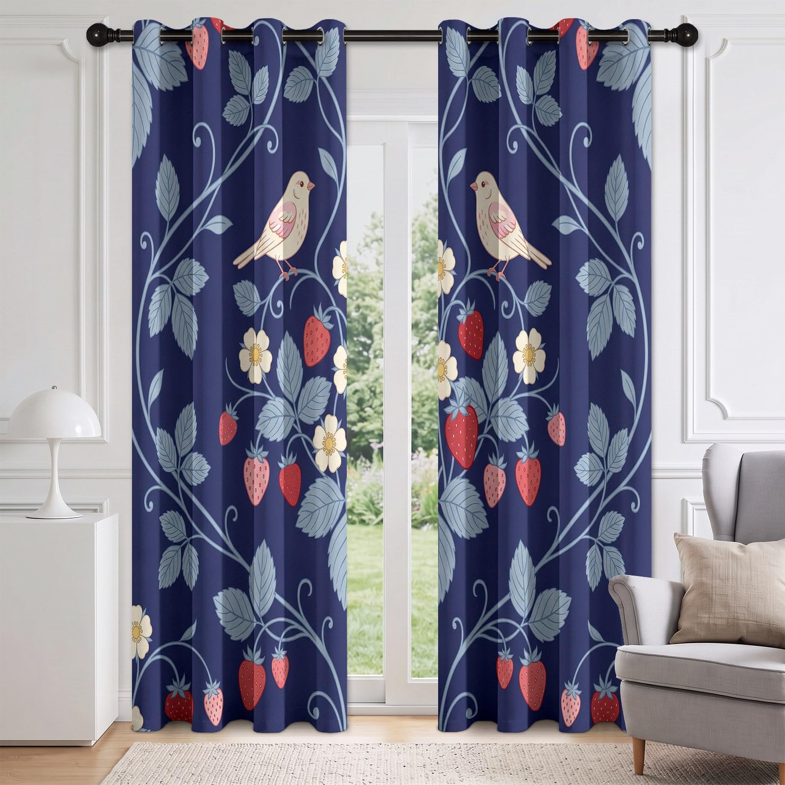 Generisch Blickdichte Vorhänge Set Ländlich Klassisch mit Ösen, Frucht Erdbeere Verdunklungsvorhänge Thermo Isoliert 2 Stück - Bedruckte Gardinen Deko für Wohnzimmer Schlafzimmer 229 x 117 cm (H x B)