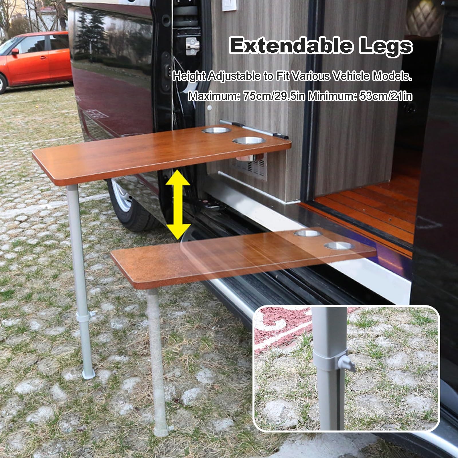 Wohnmobiltische, Wandmontierter Klapptisch mit Teleskopbeinen und Getränkehalter für Camper, Wohnmobile, Wohnwagen und Yachten(Brown)