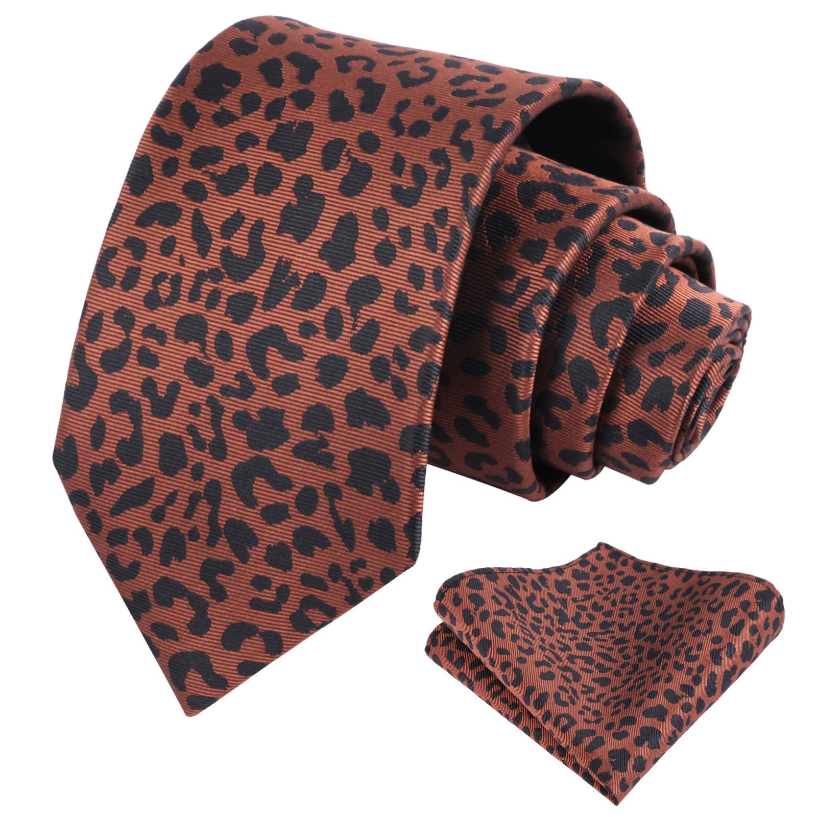 Alizeal Mens Leopard Necktie with Pocket Square Set, 3.15''/2.36''
