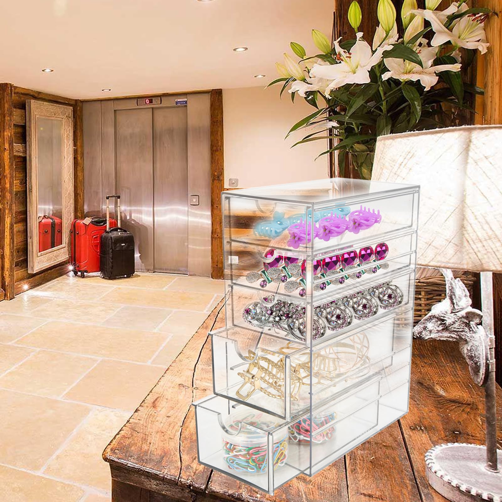 YAYODS 2 Stück Haargummi Organizer - Drehbarer Acryl Aufbewahrung 5 Fächer