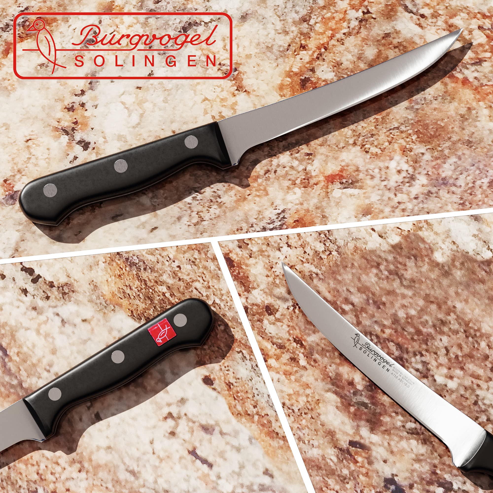 Burgvogel Solingen Serie 4000, spülmaschinengeeignet, scharf, schwarz, genietet Ausbeinmesser Line 4000 (10 Zoll = 26 Cm)