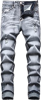 Men's Slim Fit Stretch Jeans Ripped Skinny Jeans for Men, Distressed Straight Leg Fashion Comfort Flex Waist Pants