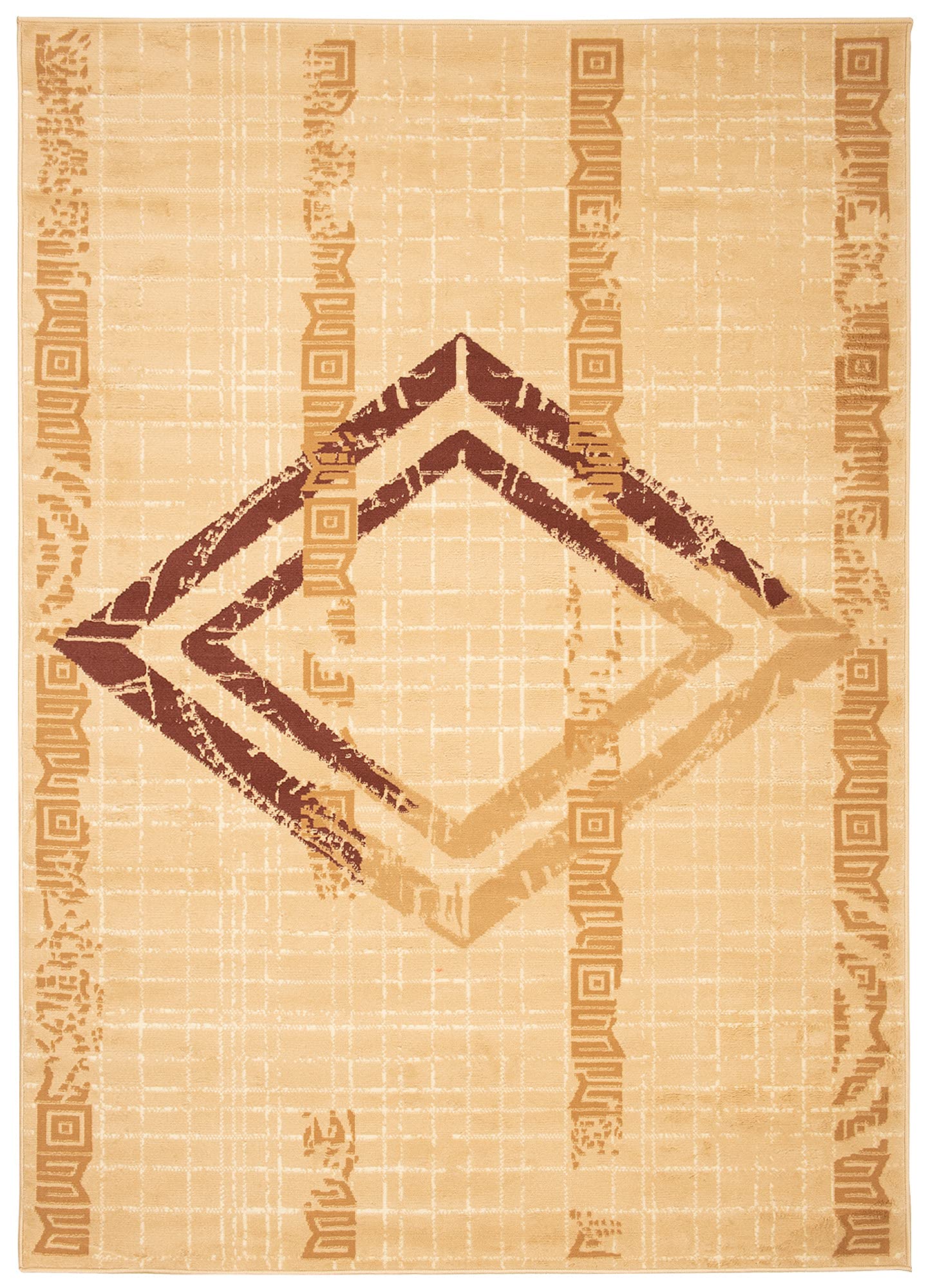 TAPISO Atena Tapis de Salon Chambre Ado Design Moderne Beige Crème Marron Motif Grec Doux Fin Poil Court 140 x 200 cm