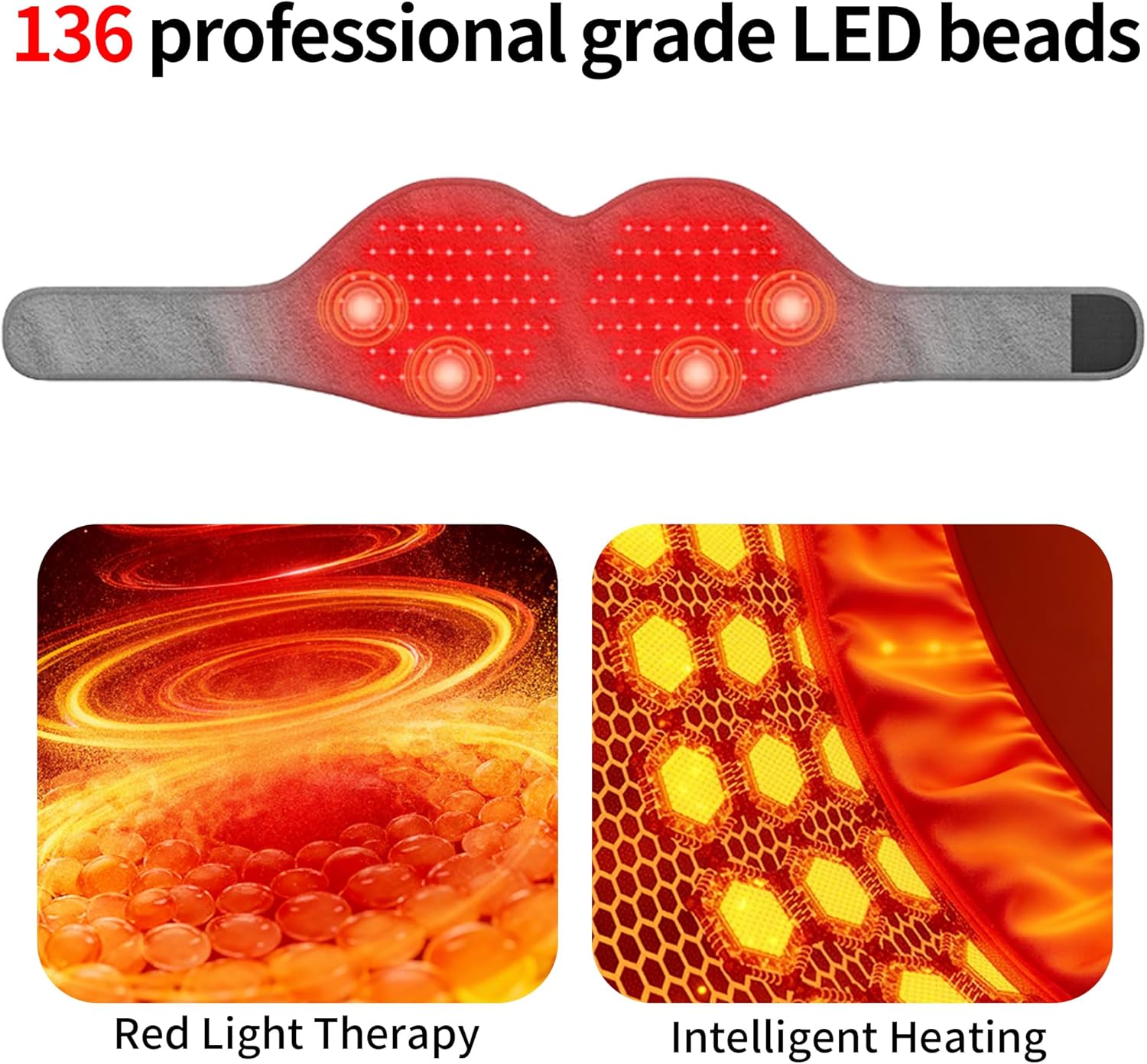 Breast Massager Heating Pad, Red Light Therapy Belt for Breast Pain Relief, Adjustable Strap for Comfort, Breast Heating Pad with 3 Vibration and Heat Settings with AC Adapter