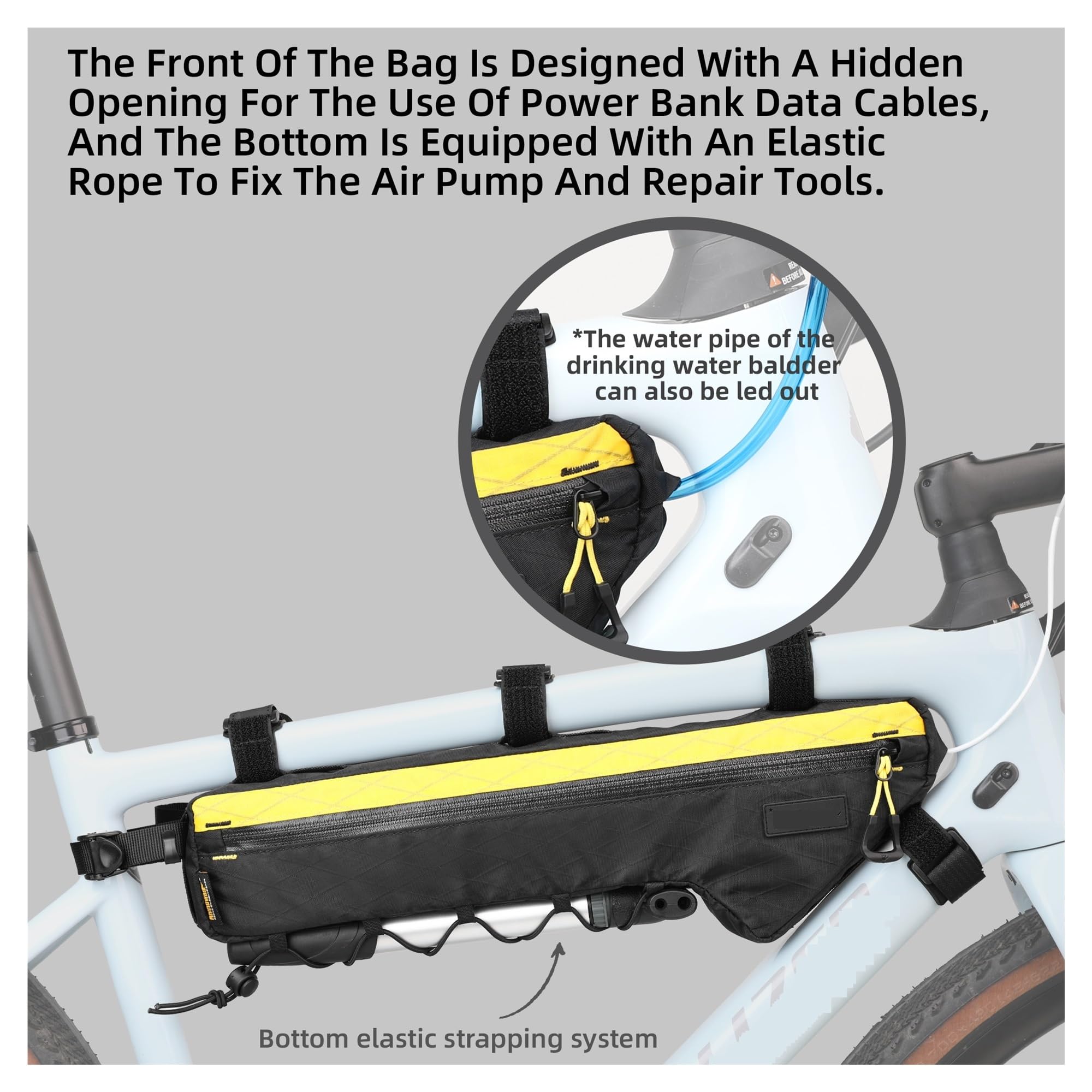 Borsa da telaio for bicicletta Borsa da ciclismo con custodia triangolare antipioggia, for MTB e bici da strada(Black-2.4L)