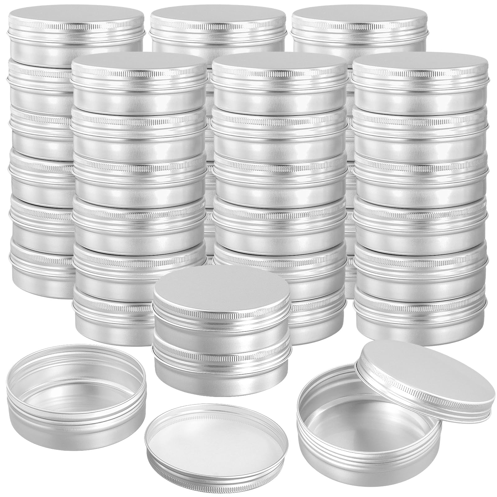 Joikit Women's Silver 40Pcs 100Ml Aluminum Tin Cans, 3.5Oz Aluminum Tin Jars, Round Metal Empty Containers For Cream, Lotion, Beads