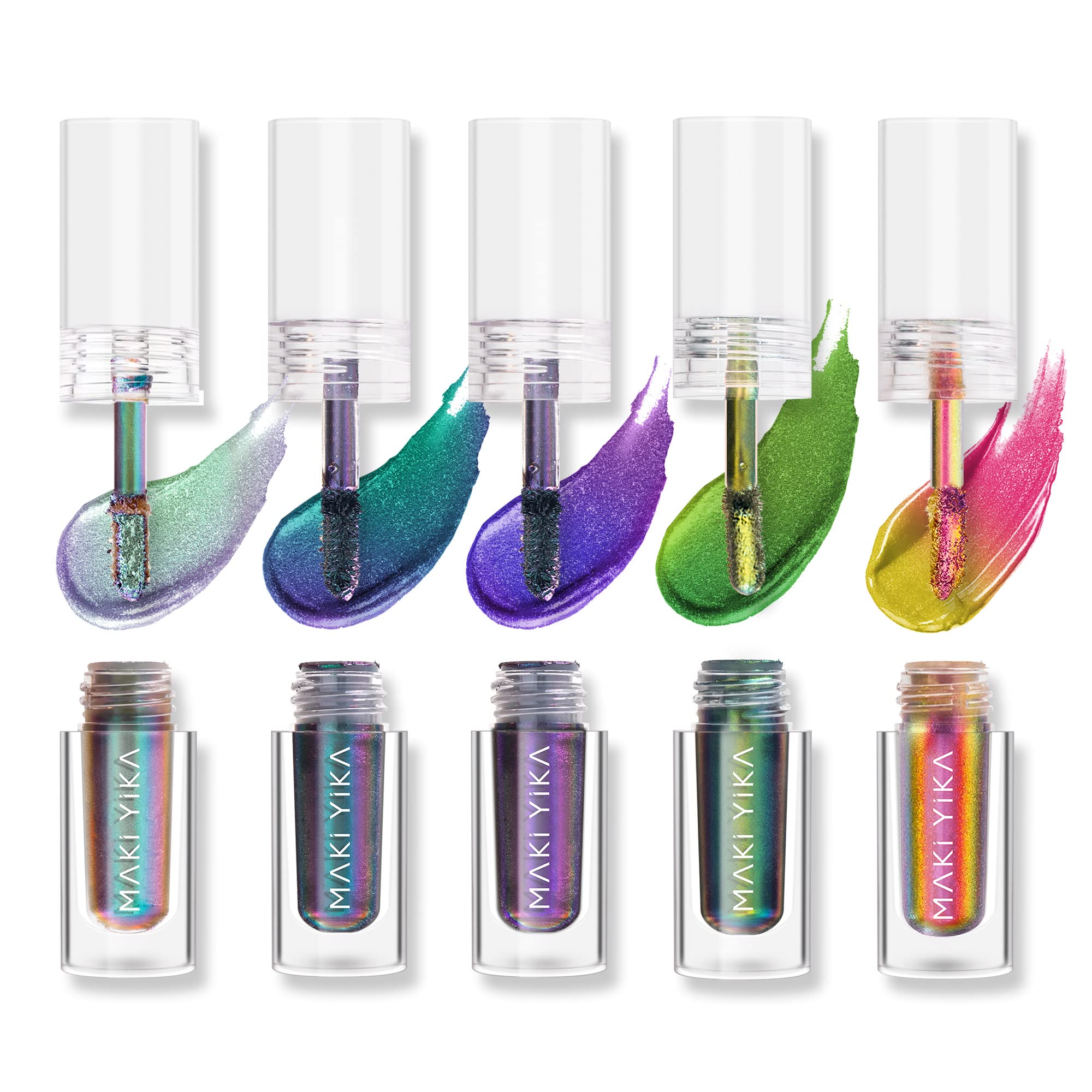 MAKI YIKA 5Pc Glitter Eyeshadow Liquid Multichrome Eyeshadows Long Lasting, Metallic Chameleon Eye Shadow Smudgeproof Holographic Eye Topper Glitters