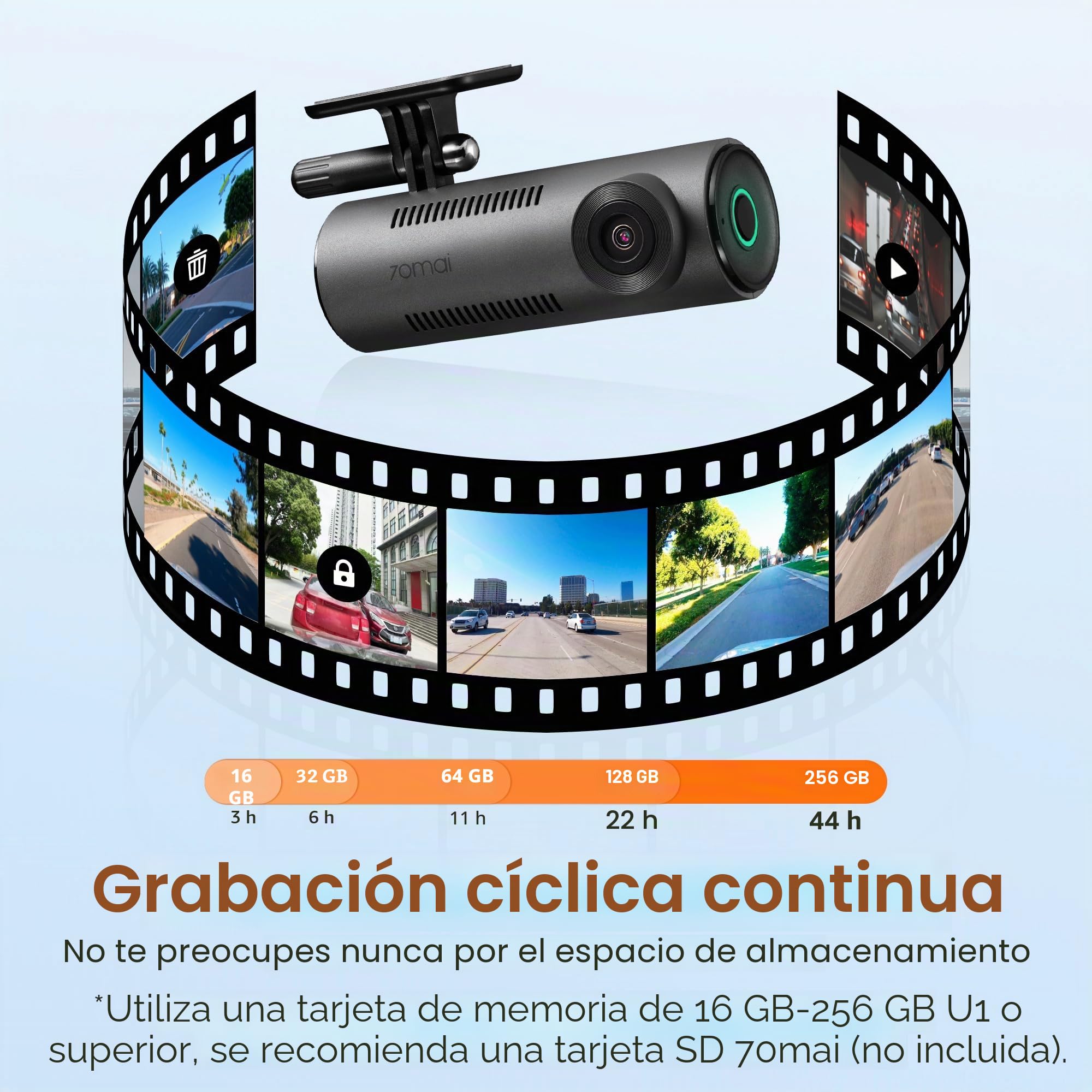 70mai Dash CAM M310 Plus 3K, 1620P Dashcam Auto, WiFi, Visión Nocturna, Detección de Movimiento, Grabación Time-Lapse, WDR, Grabación en Bucle, Modo Aparcamiento, WiFi, App, MAX 256 GB