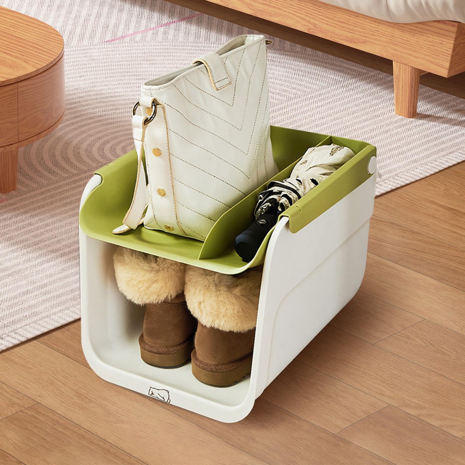 Estuche Zapatos Bastidor Compartimentos Ruedas Multifuncional Material PP Adecuado para Oficina Hogar Bajo Cama, Verde Claro, Individual
