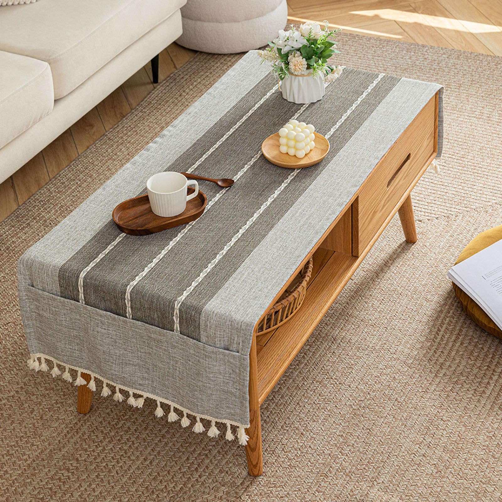 Weave tablecloth,Linen tablecloth,Coffee Table Cover With Pockets And Tassel Rectangular Waterproof Tablecloth Dining Tabletop Decoration Washable Table Top Dust Cover-P-60x160cm(24x63inch) ( Color :