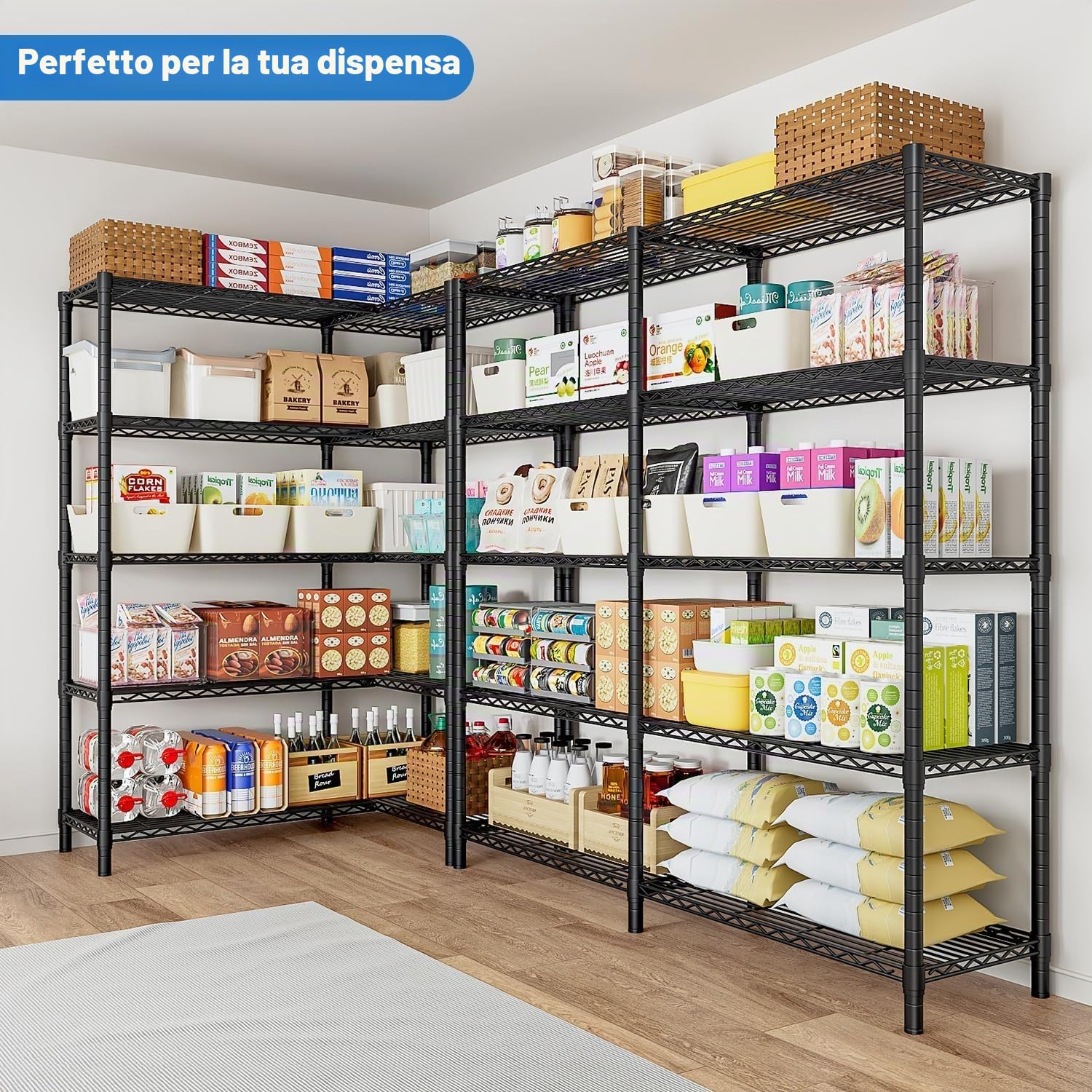 Scaffalatura a 5 ripiani, 183x155x40 cm, Capacità 550 kg, 5 Ripiani Regolabili, Montaggio Senza Attrezzi, Nero (Nero, 155 * 40 * 183cm)