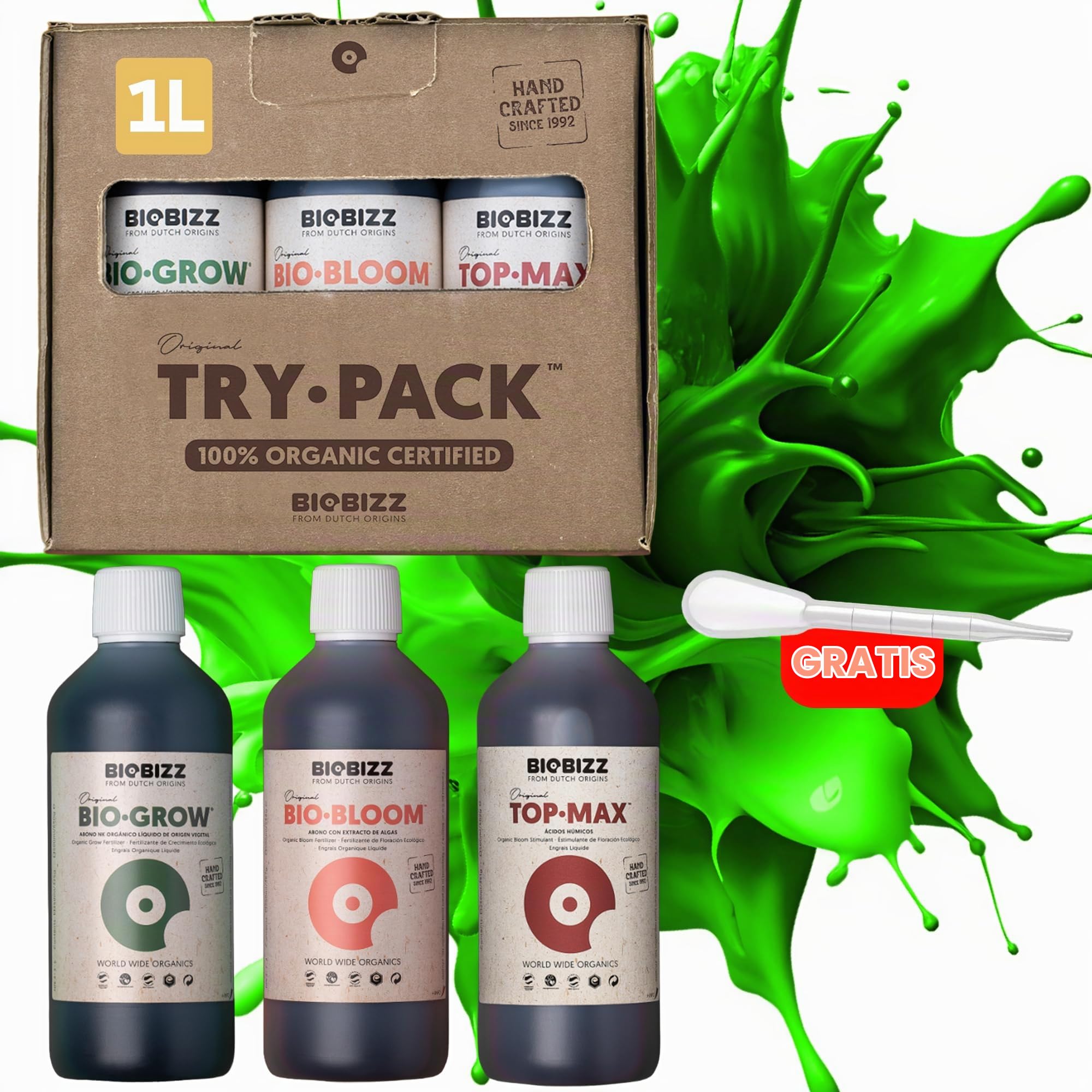 Biobizz XXL Trypack Indoor Set für Indoor Grow mit Bio Bloom, Bio Grow und Top Max je 1L inklusive Messpipette