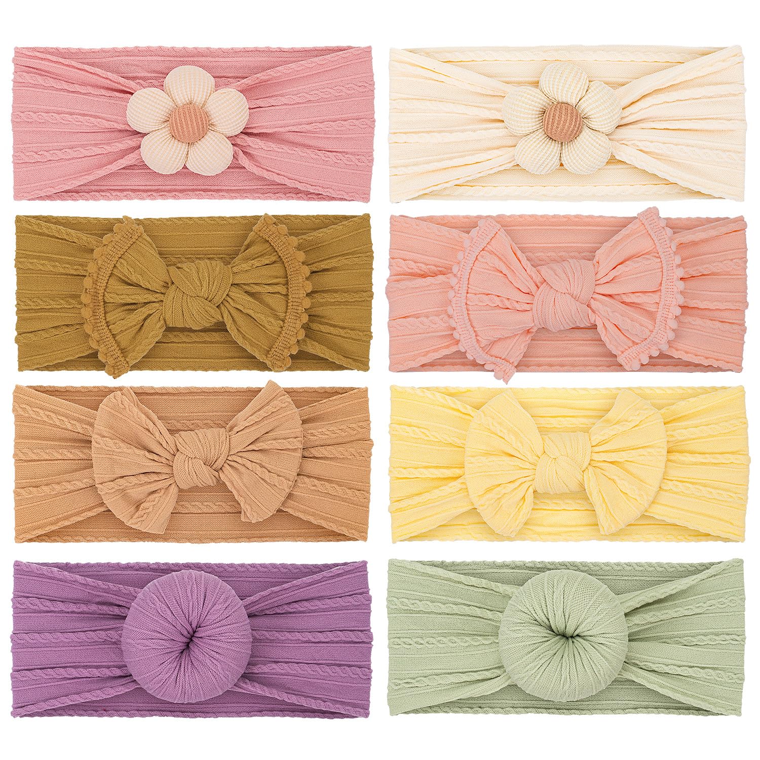 VISBL Diademas con lazos para bebés y niñas, elásticas y suaves, accesorios para el cabello para recién nacidos, bebés y niños pequeños