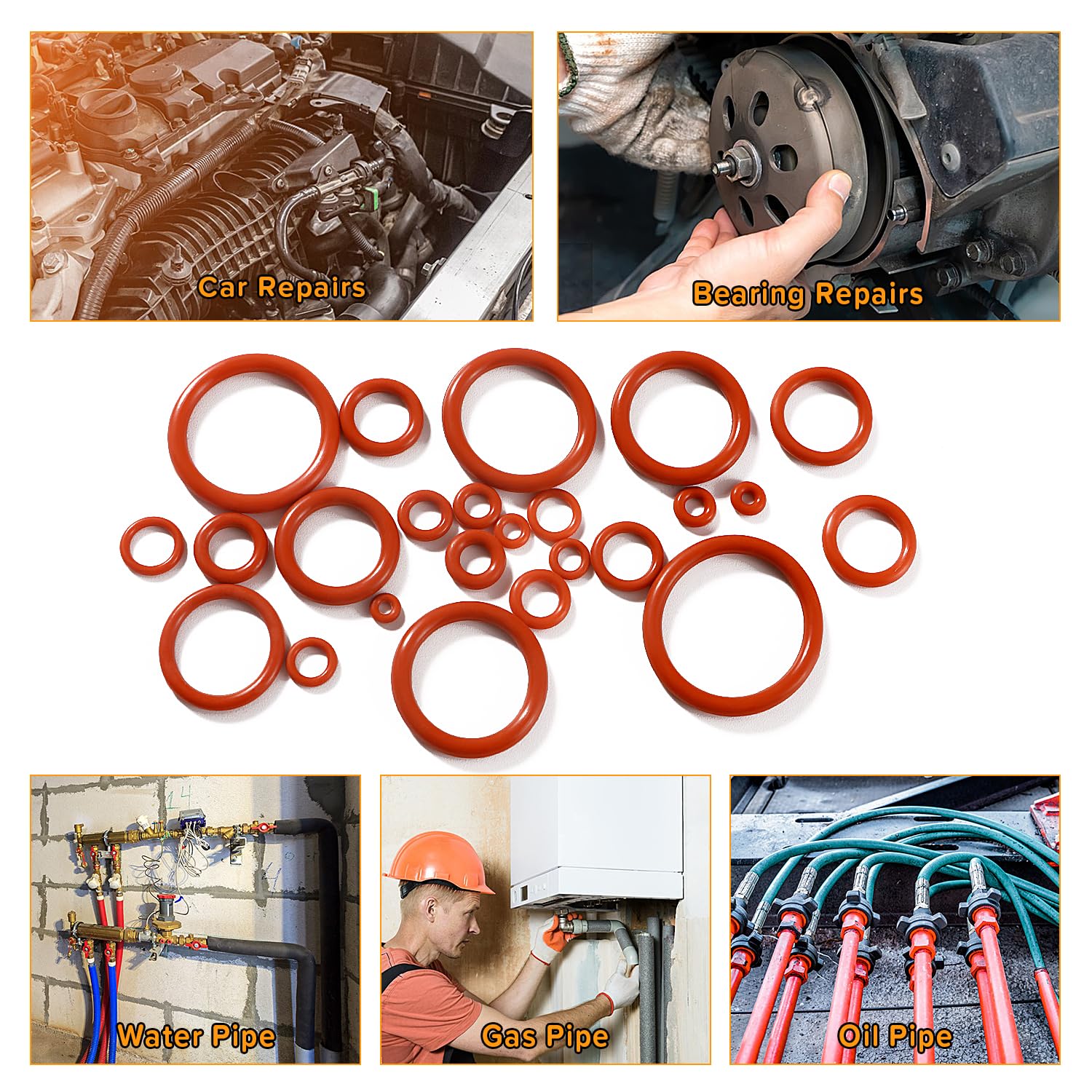 600 Pezzi 24 Misure O-Ring Assortimento Kit, Silicone Guarnizione O-Ring Kit, con Doppia Testa Ganci per Paraolio, per Riparazione Rapida Dell’Auto, Rosso